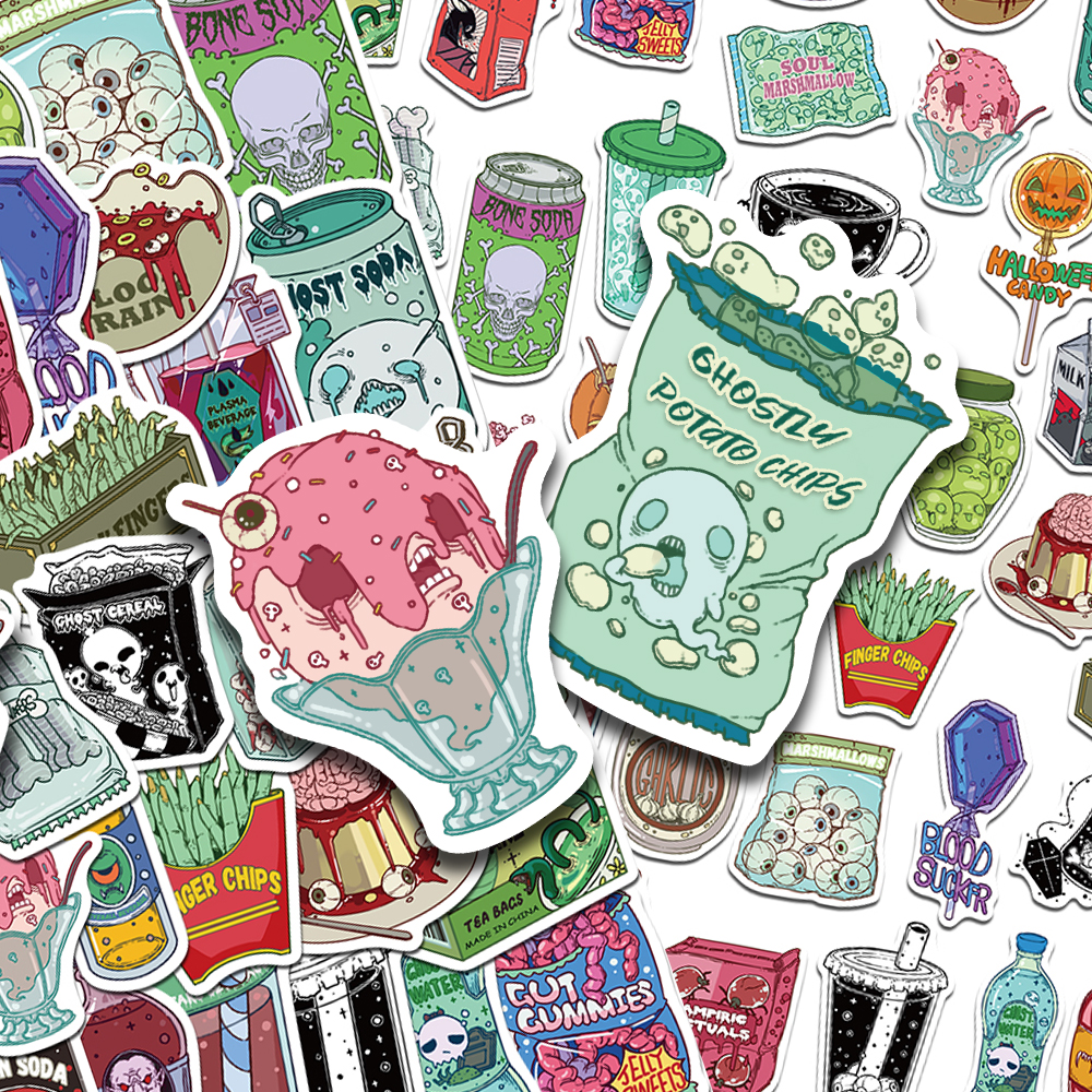 Zombie Snacks - 50pcs Horrible Zombie Food Stickers Decals