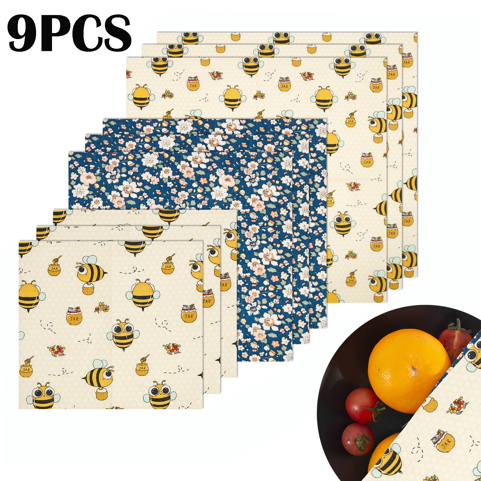 Food Snacks For Picnic - 9Pcs Beeswax Food Wraps 3 Sizes