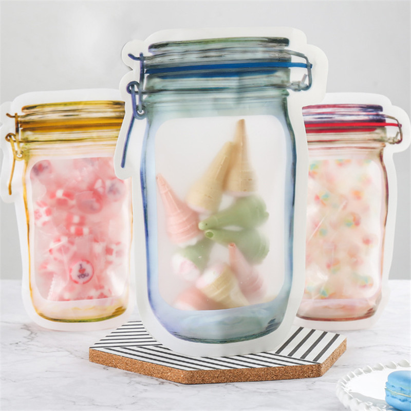 Food Day Snacks - 50Pcs Mason Bottle Shape Thicken Ziplock