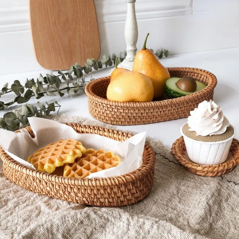 New Handwoven Round Rattan Wic - Food Snacks For Picnic avis et prix