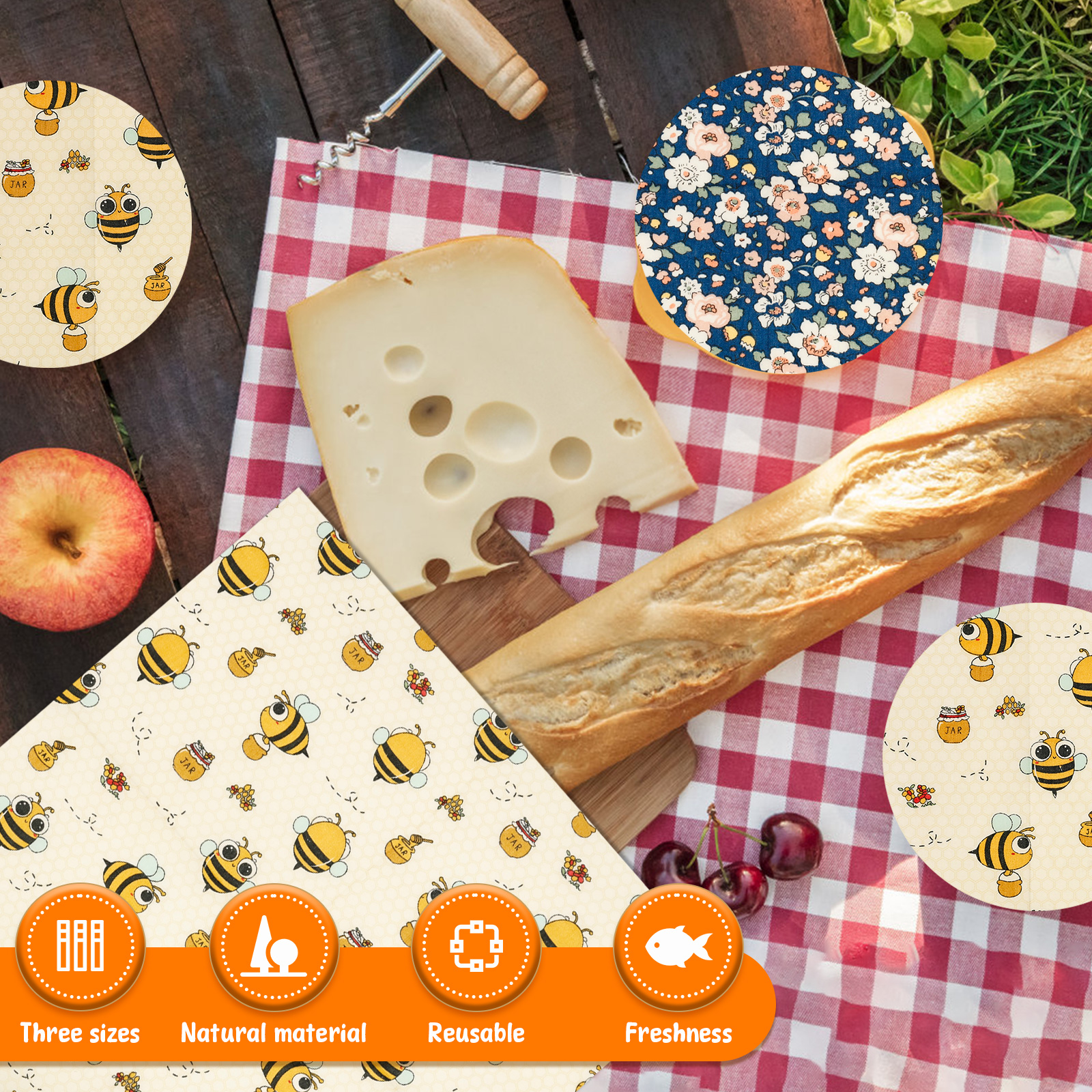 9Pcs Beeswax Food Wraps 3 Size - Food Snacks For Picnic avis et prix