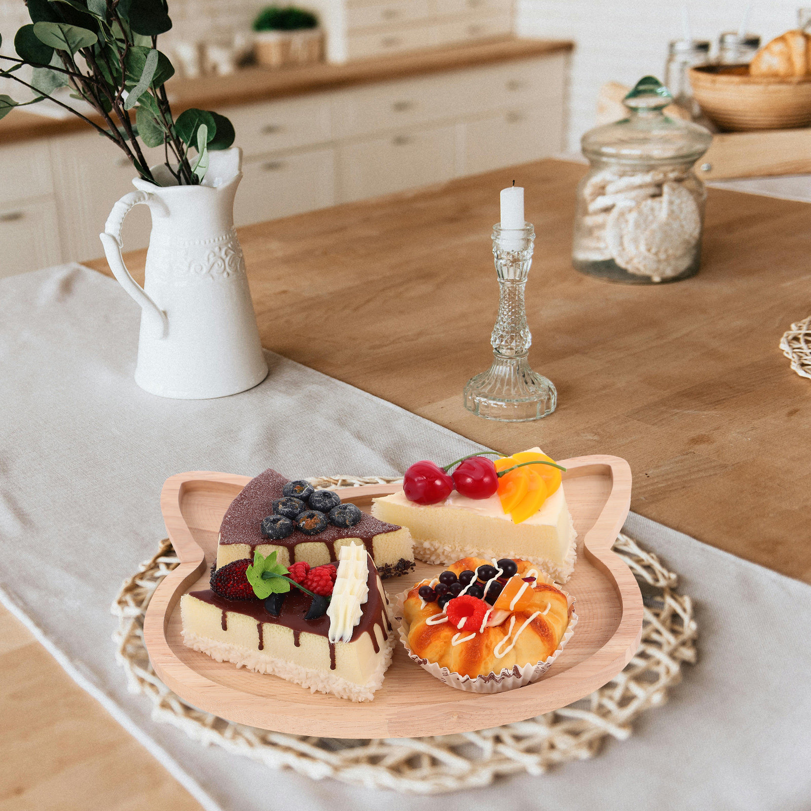 Cat Head Shaped Wooden Serving - Food Platter Snacks avis et prix