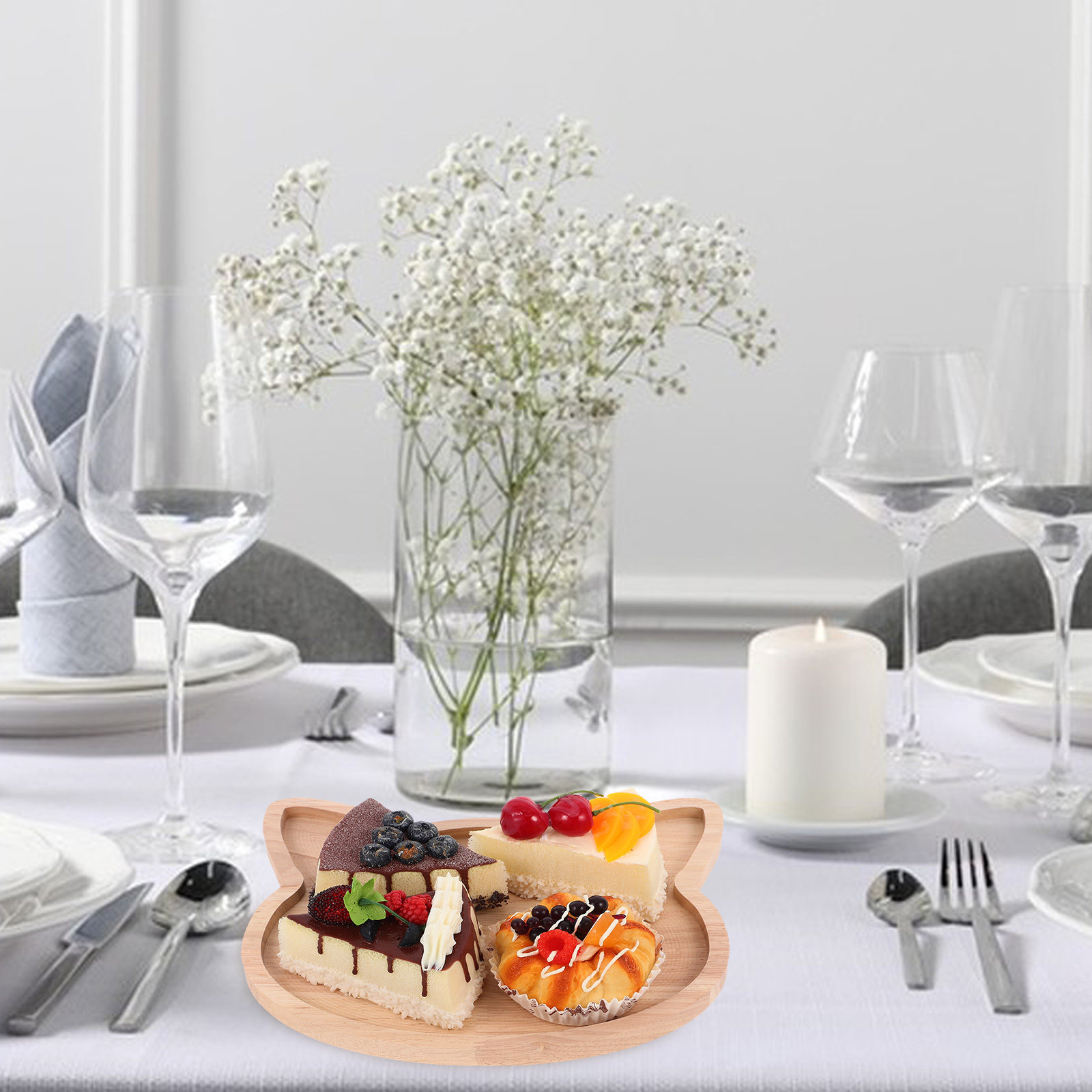 Cat Head Shaped Wooden Serving - Food Platter Snacks avis et prix
