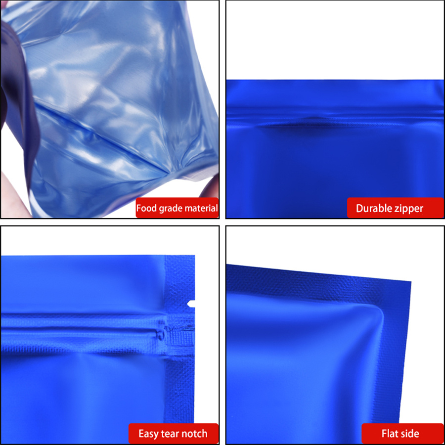 100pcs Matte Blue Foil Zipper  - Food Snacks In Usa avis et prix