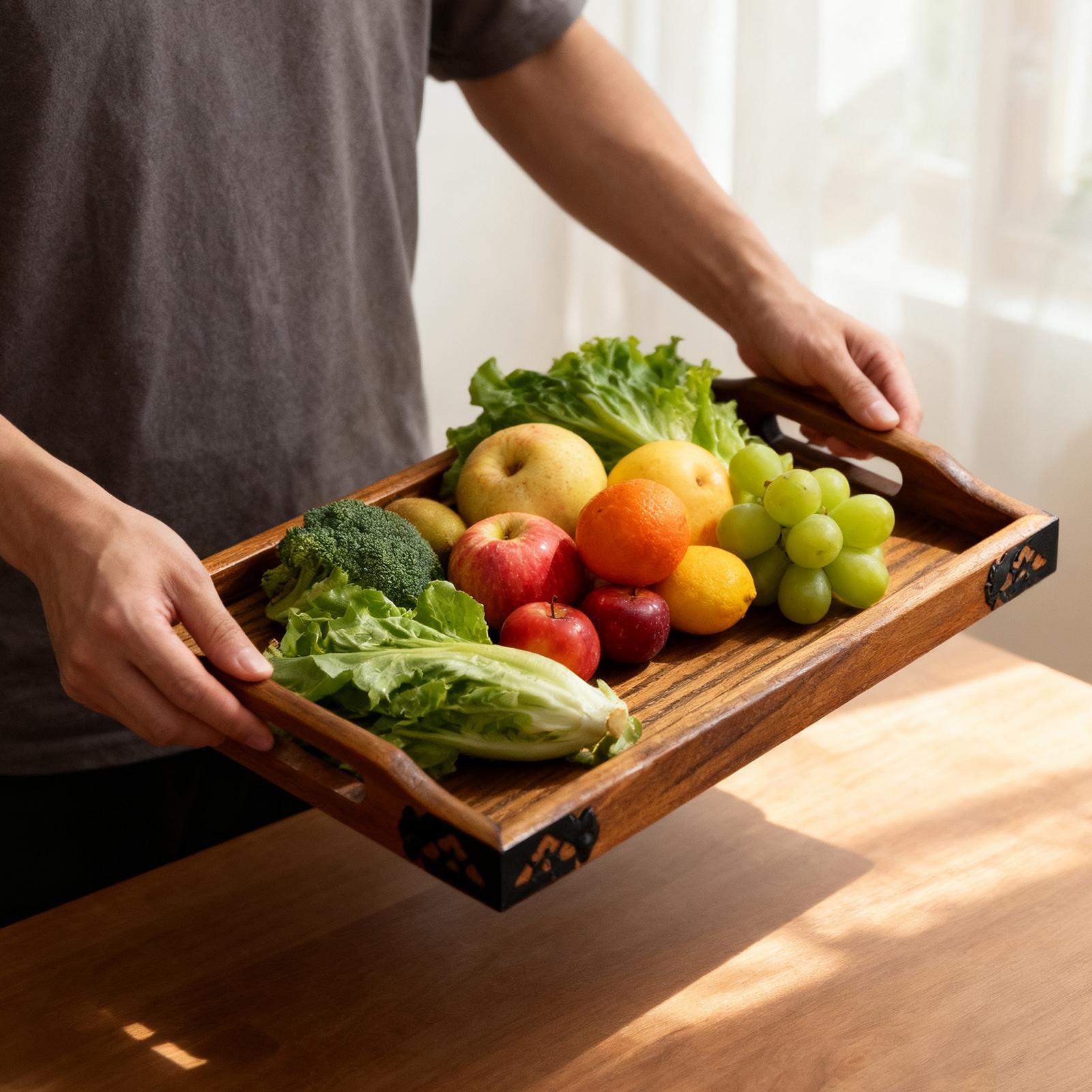 Wooden Serving Tray with Handl - Food Platter Snacks avis et prix