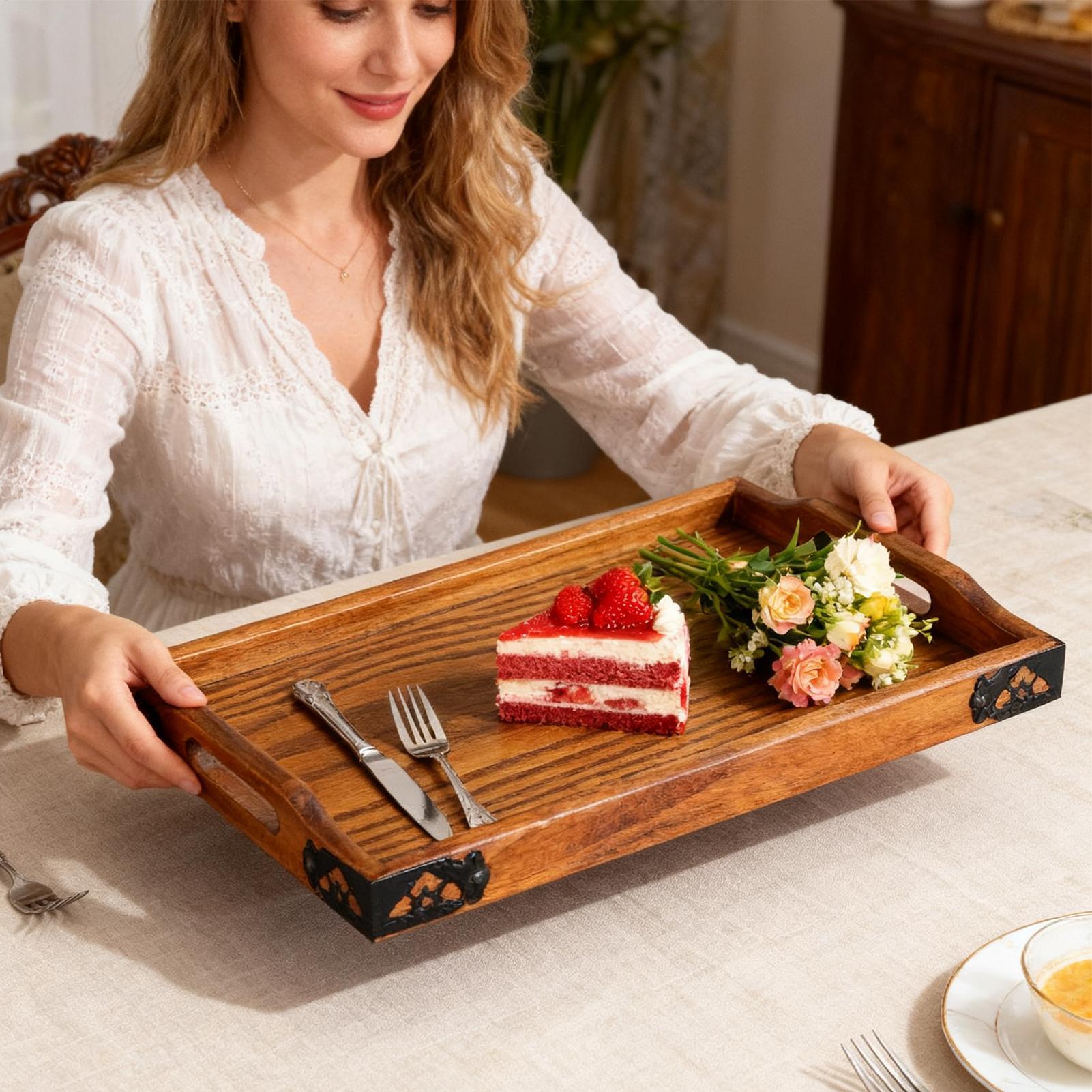 Wooden Serving Tray with Handl - Food Platter Snacks avis et prix